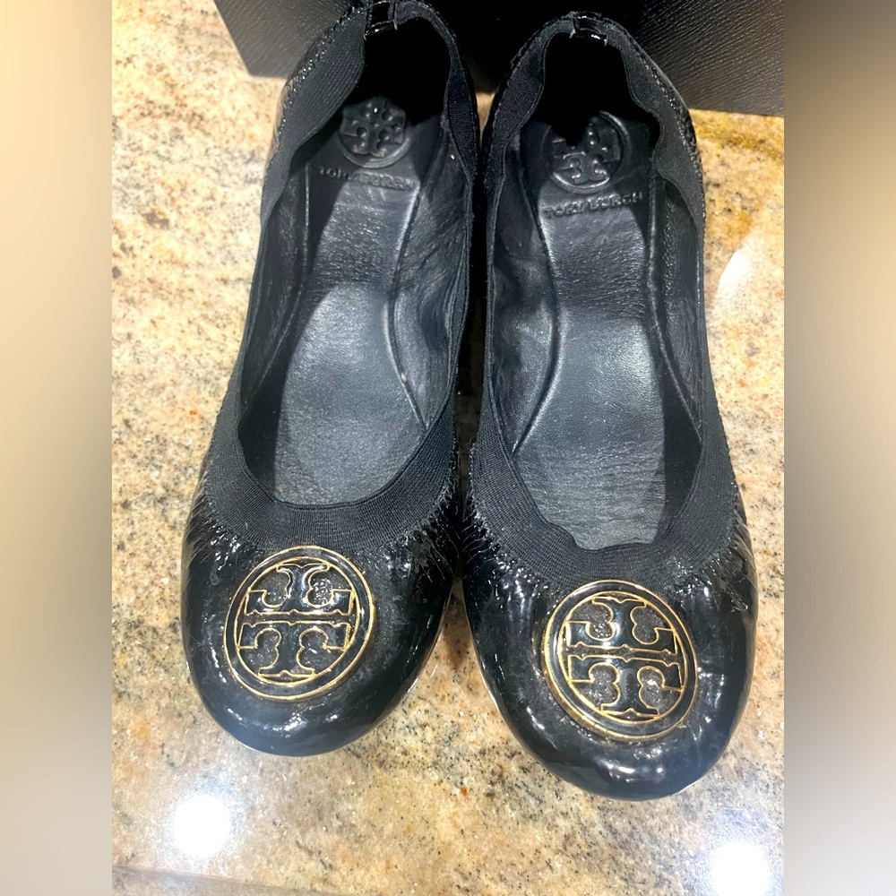 Tory Burch Patent Leather Caroline Ballet Flats, sz 7.5